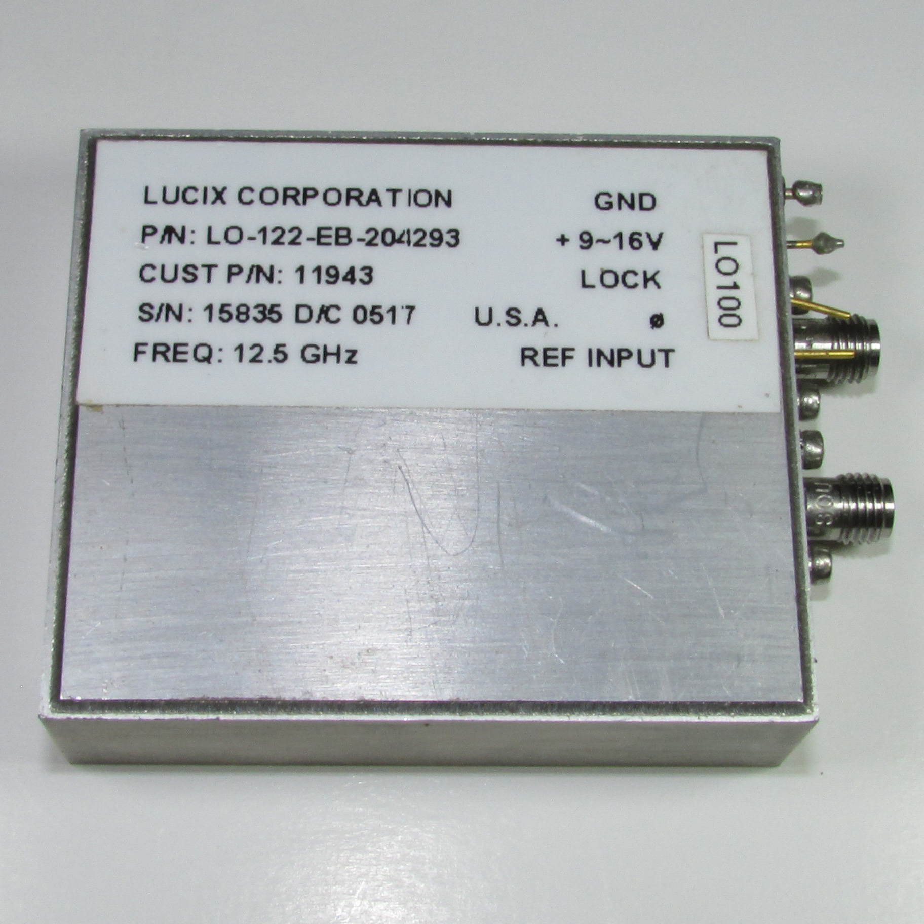 LUCIX LO-122-EB-204293 12.5GHz Microwave Oscillator / Phase Locked DROs