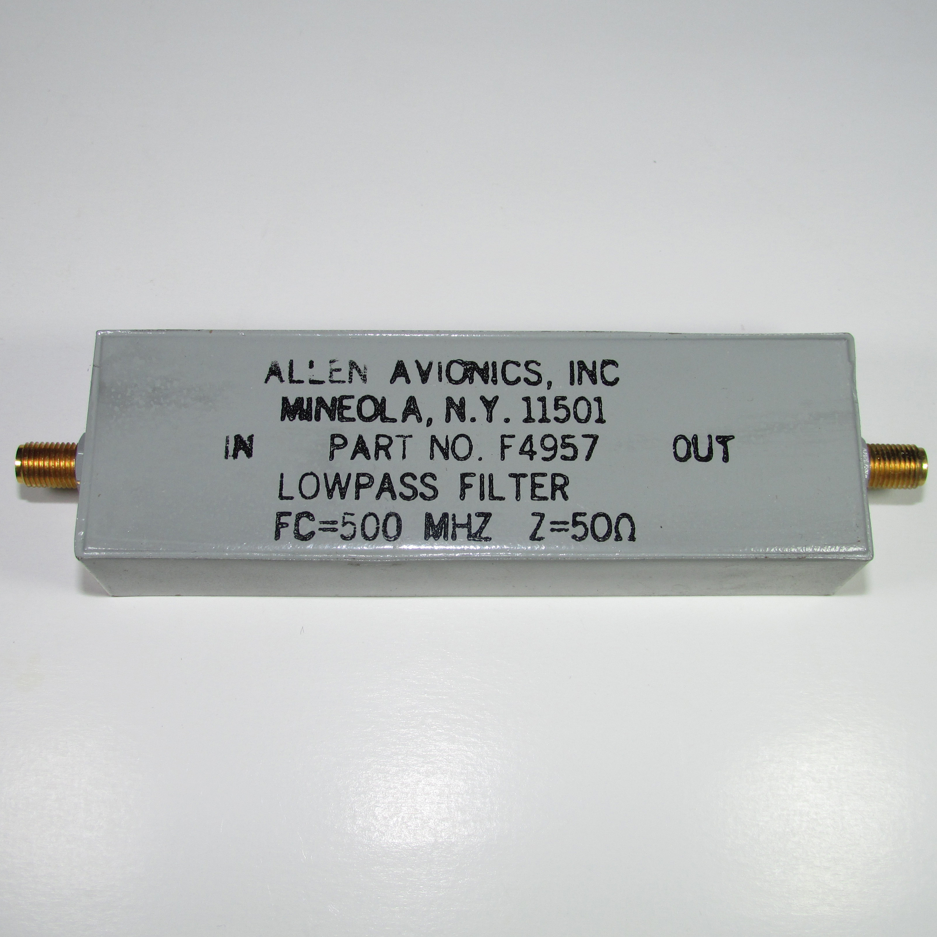 ALLEN AVIONICS F4957 500MHz SMA RF Microwave Coaxial Low Pass Filter
