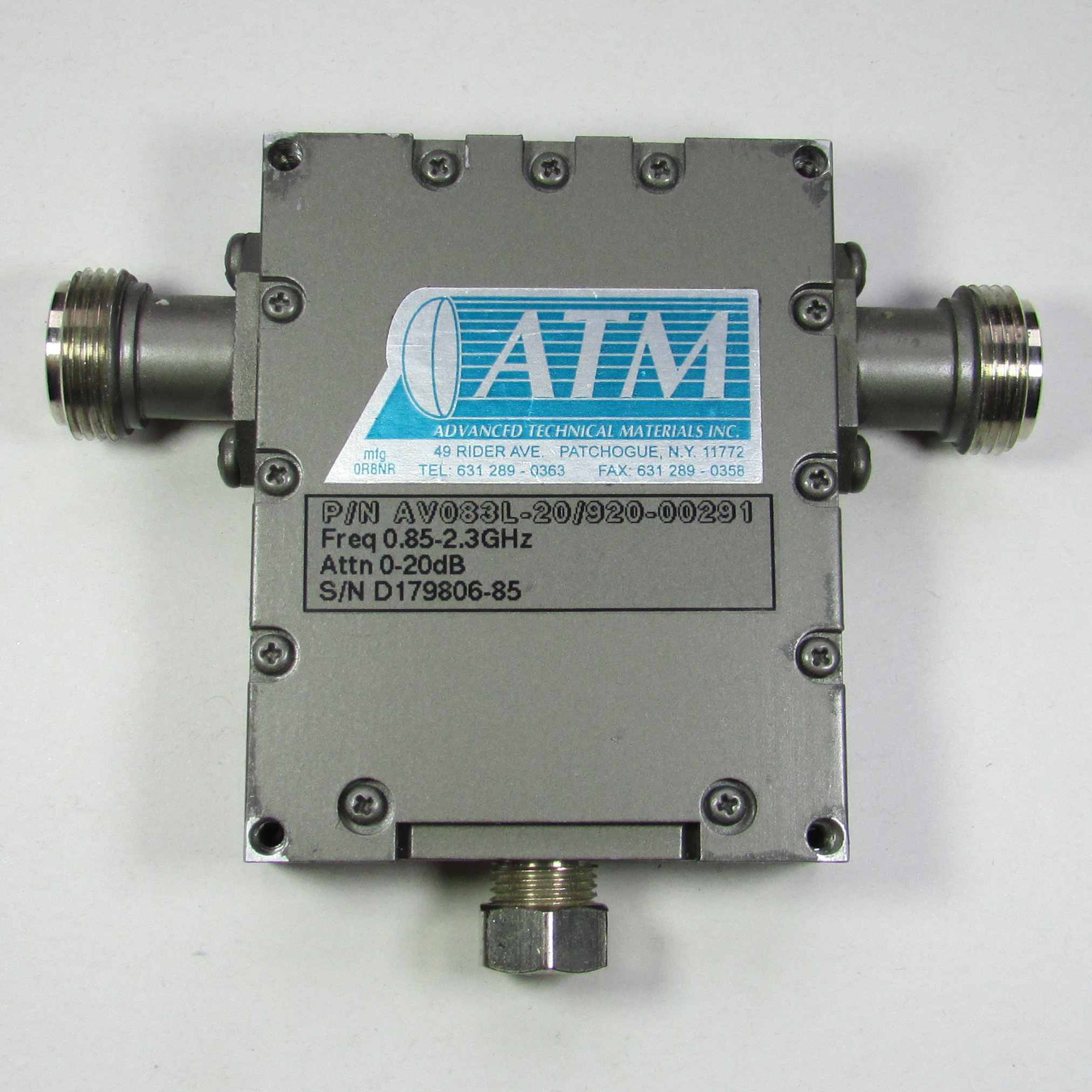 ATM AV083L-20 / 920-00291 0.85-2.3GHz 0-20dB 7W Continuously Adjustable Attenuator